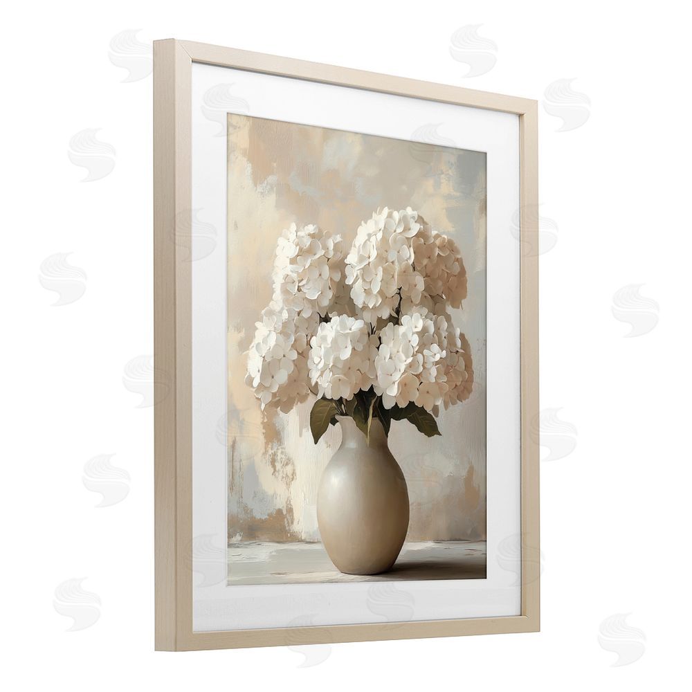 LSR Design Studio Vase of Hydrangeas in Bloom Brown Framed Print Under Glass with White Mat Wall Art