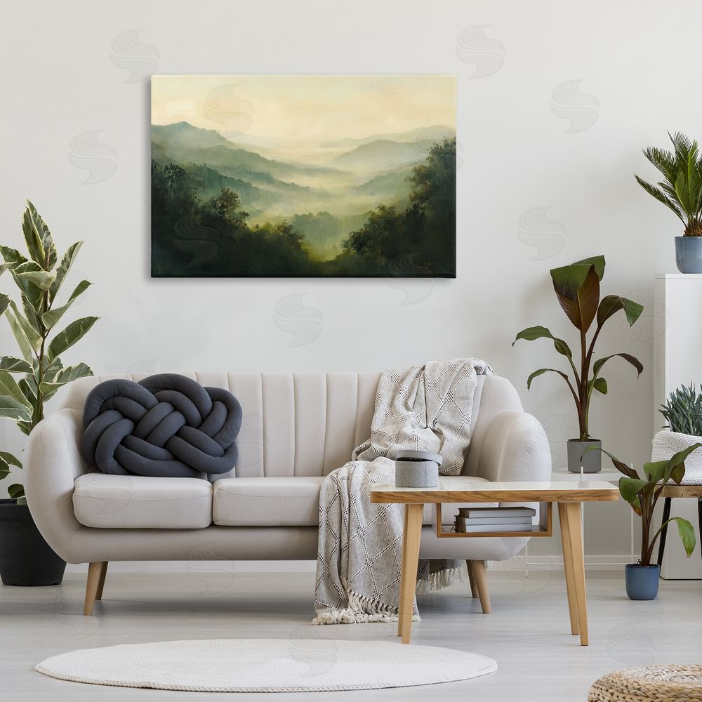 Petal Prints Design Through The Haze Landscape Stretched Canvas Wall Art Print in Room
