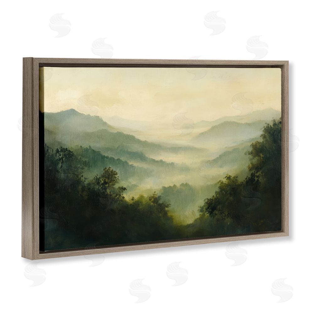 Petal Prints Design Through The Haze Landscape Brown Floating Frame Canvas Wall Art Print