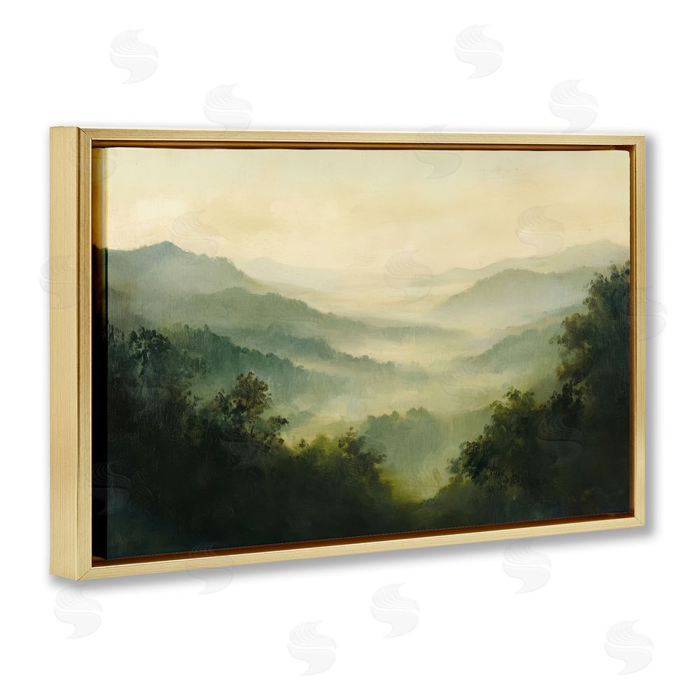 Petal Prints Design Through The Haze Landscape Gold Floating Frame Canvas Wall Art Print