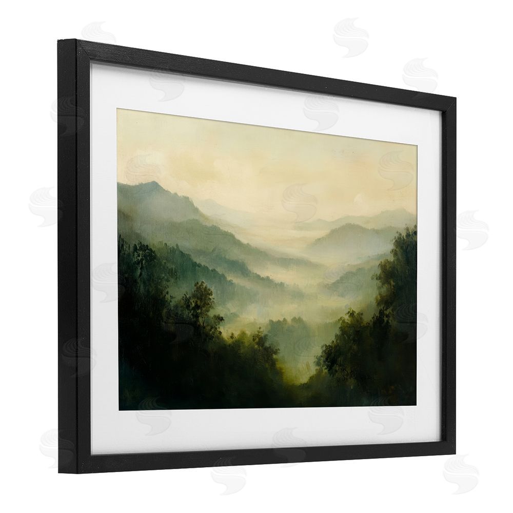 Petal Prints Design Through The Haze Landscape Black Framed Print Under Glass Wall Art