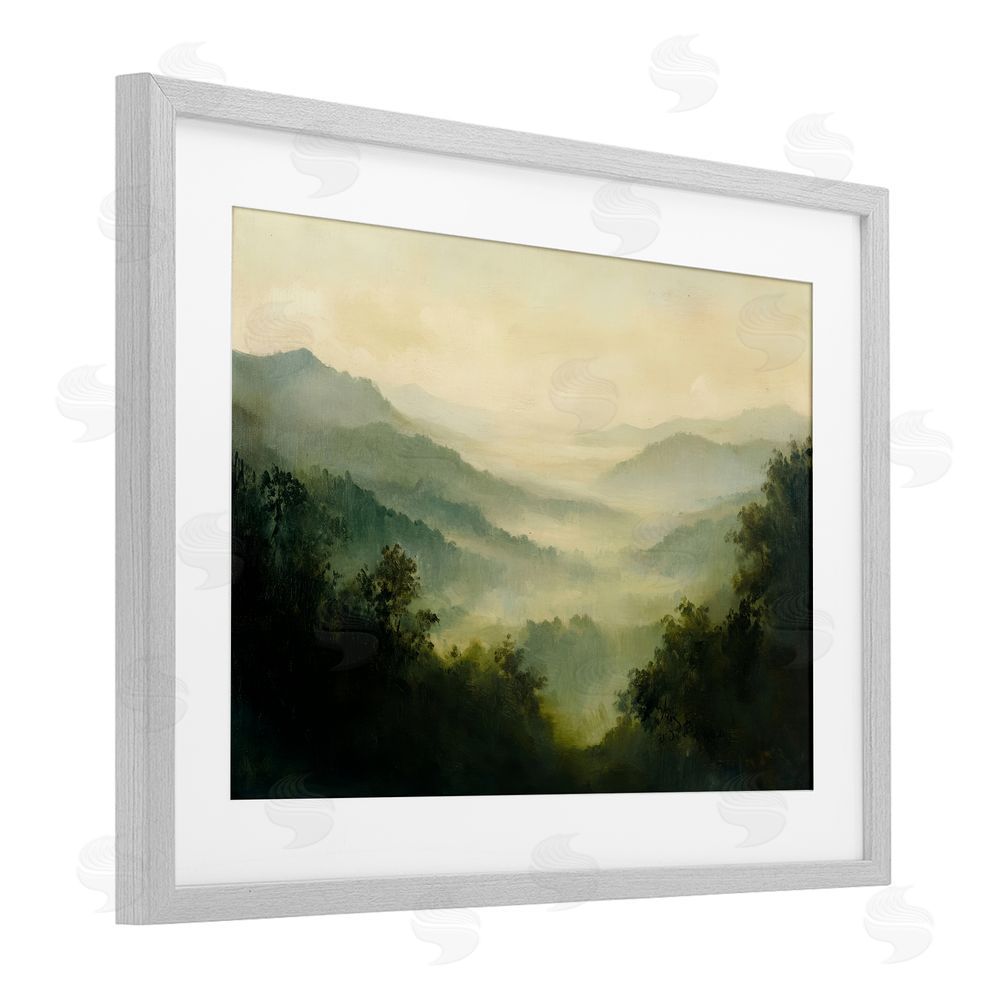 Petal Prints Design Through The Haze Landscape Gray Framed Print Under Glass Wall Art