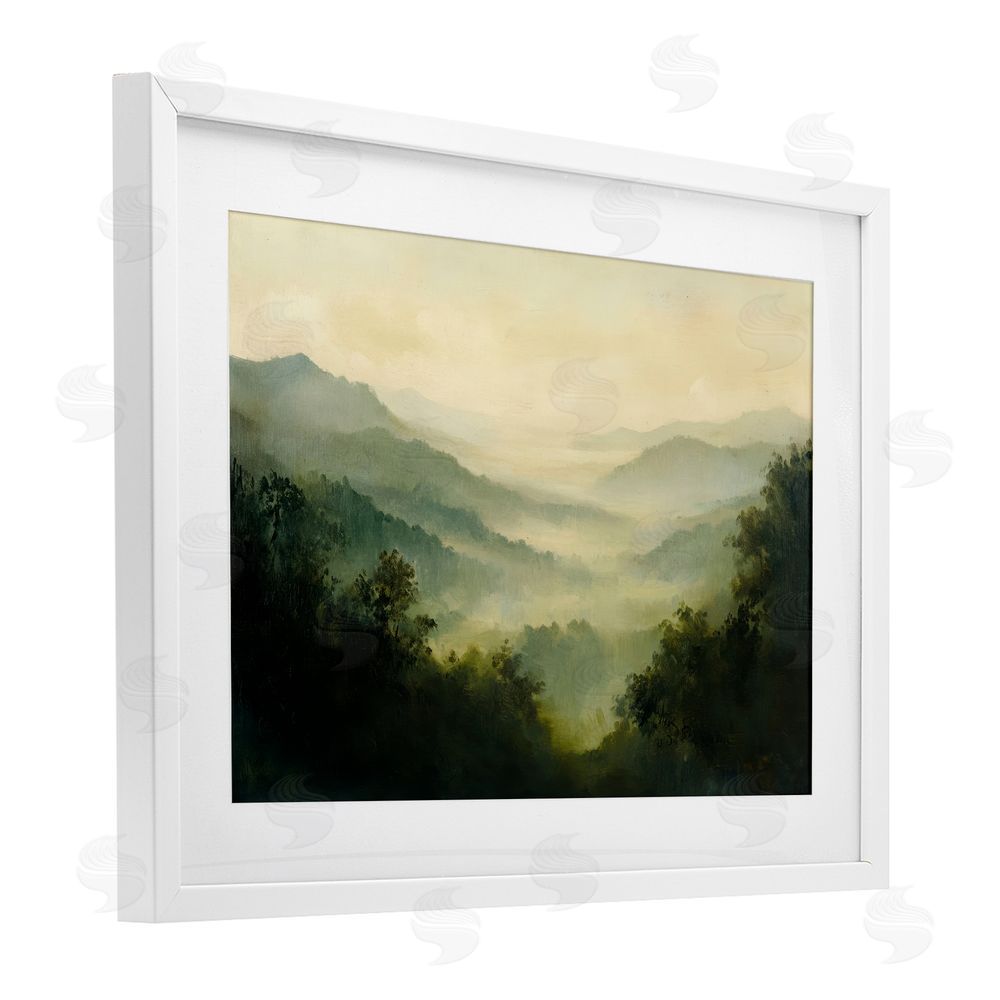 Petal Prints Design Through The Haze Landscape White Framed Print Under Glass Wall Art