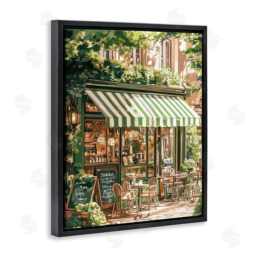 LSR Design Studio Coffee Shop Awning & Greenery Black Floating Frame Canvas Wall Art Print