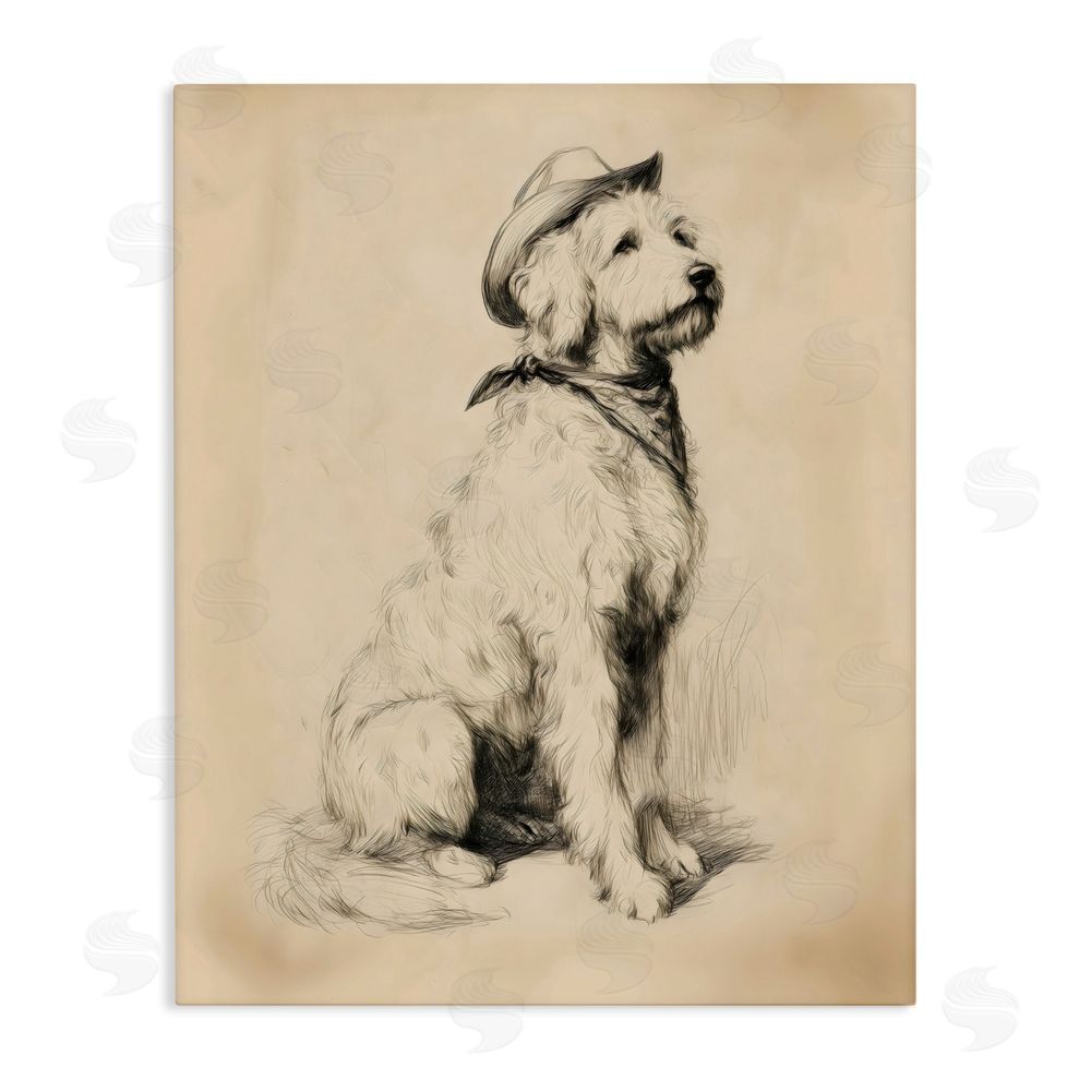 Arlington Prints Cowboy Goldendoodle Sketch Stretched Canvas Wall Art