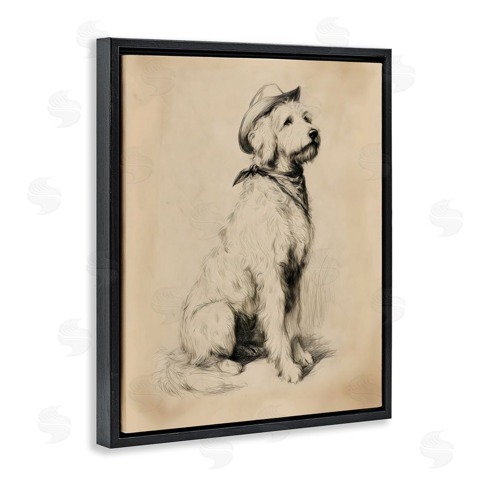Arlington Prints Cowboy Goldendoodle Sketch Black Floating Frame Canvas Wall Art Print