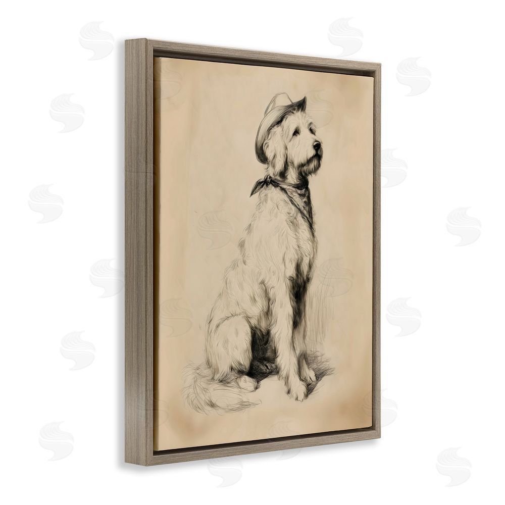 Arlington Prints Cowboy Goldendoodle Sketch Brown Floating Frame Canvas Wall Art Print