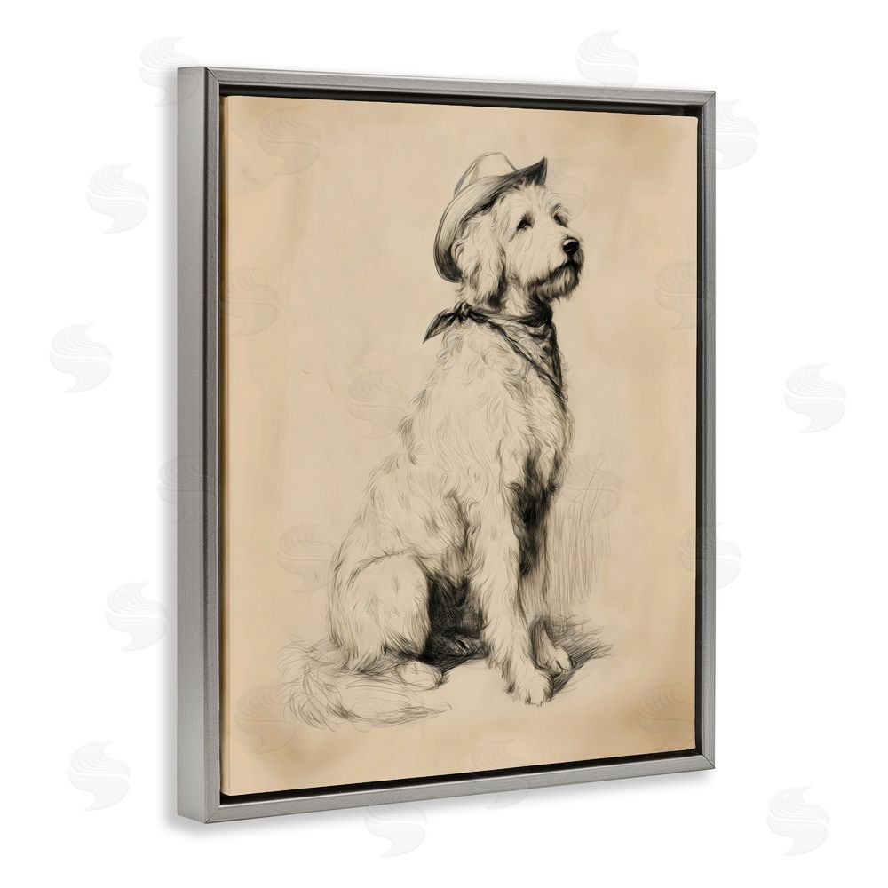 Arlington Prints Cowboy Goldendoodle Sketch Gray Floating Frame Canvas Wall Art Print