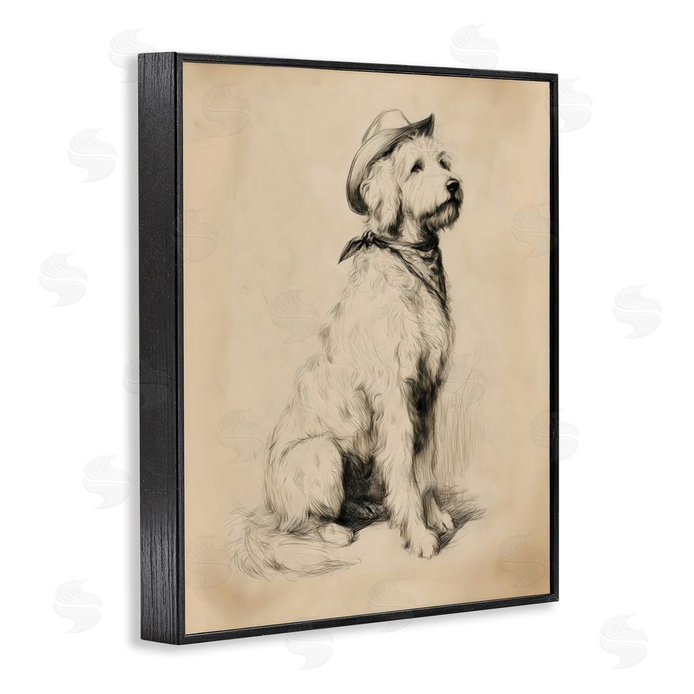 Arlington Prints Cowboy Goldendoodle Sketch Black Framed Giclee Wall Art Print