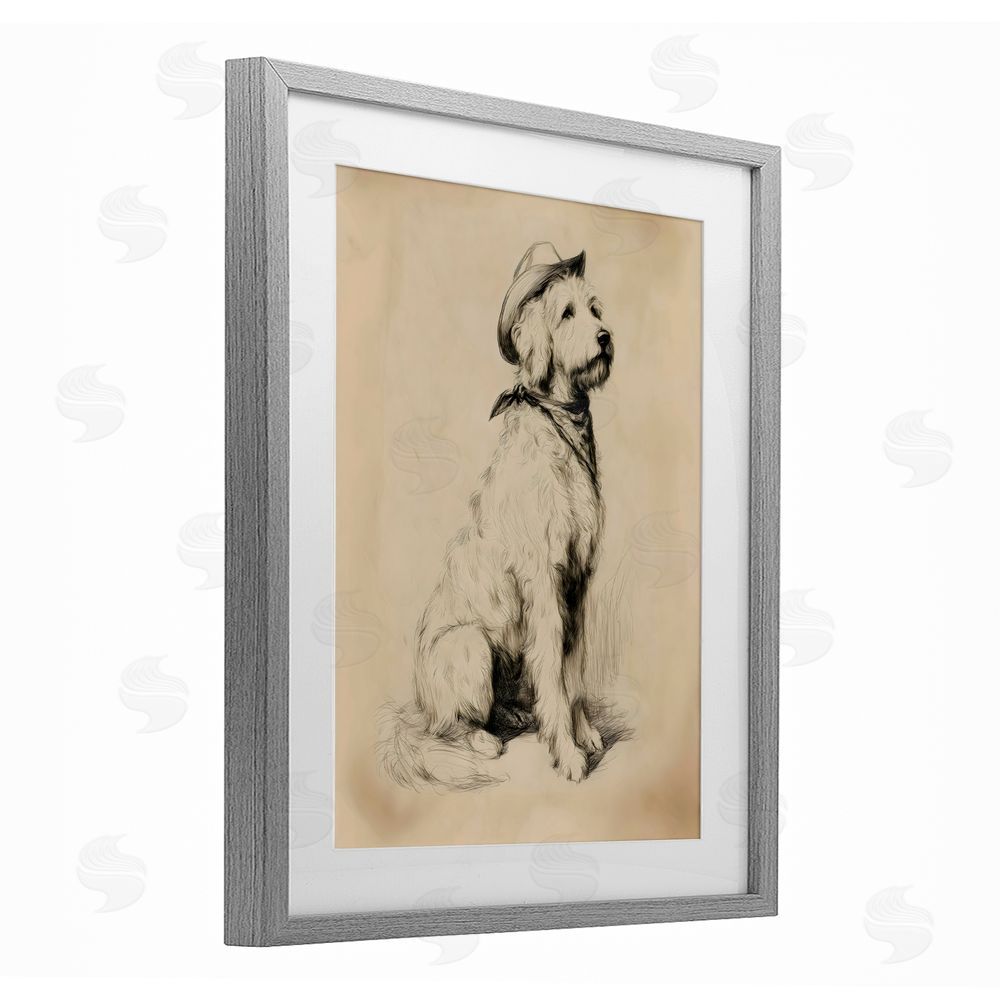 Arlington Prints Cowboy Goldendoodle Sketch Gray Framed Print Under Glass Wall Art