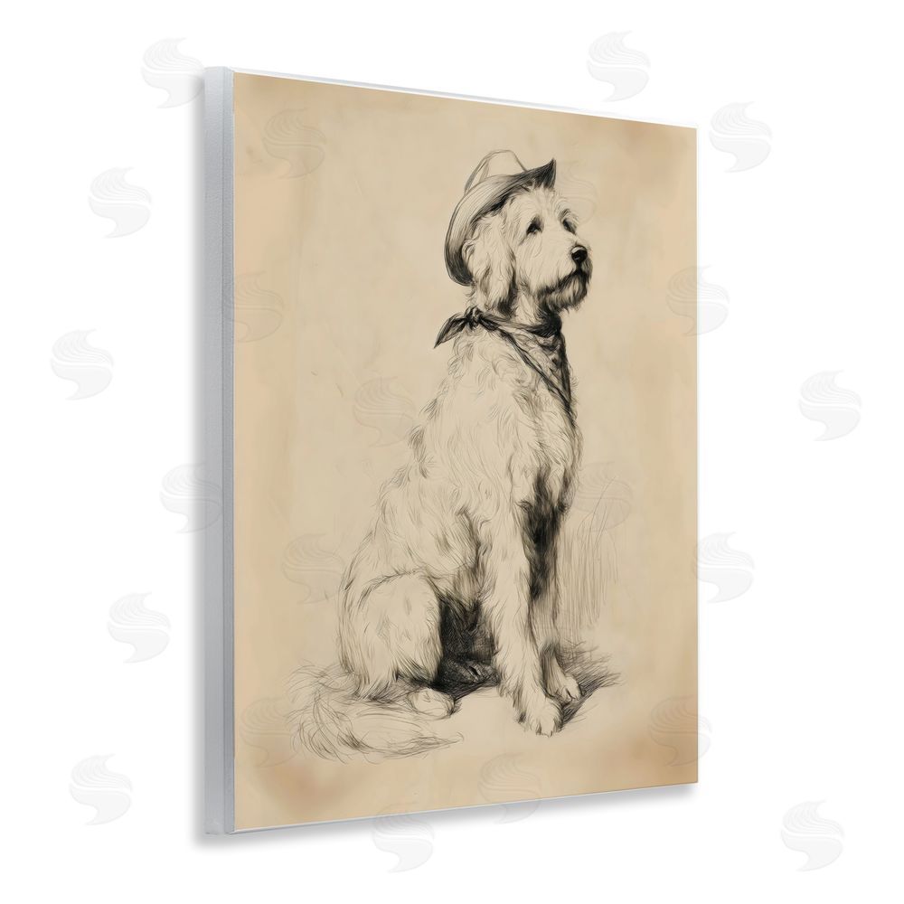 Arlington Prints Cowboy Goldendoodle Sketch Wall Plaque with Fixed Lithograph Print