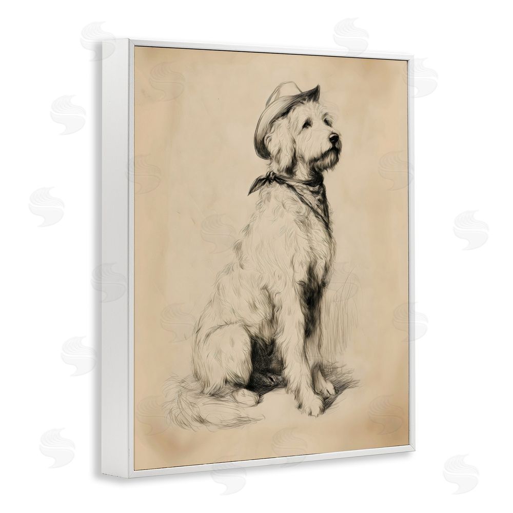 Arlington Prints Cowboy Goldendoodle Sketch White Framed Giclee Wall Art Print
