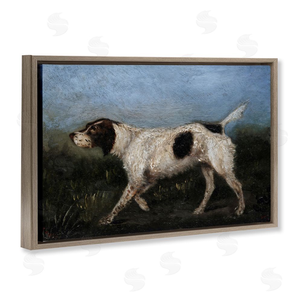 Arlington Prints Alert Hunting Dog in Field Brown Floating Frame Stretched Canvas Wall Art Print
