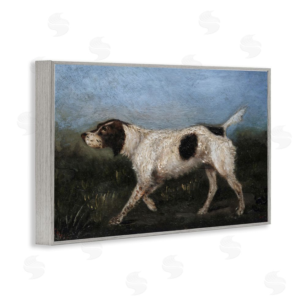 Arlington Prints Alert Hunting Dog in Field Gray Framed Giclee Wall Art Print