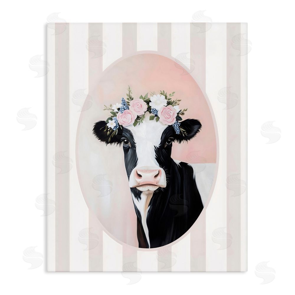Arlington Prints Soft Cow with Floral Crown Stretched Canvas Wall Art Print