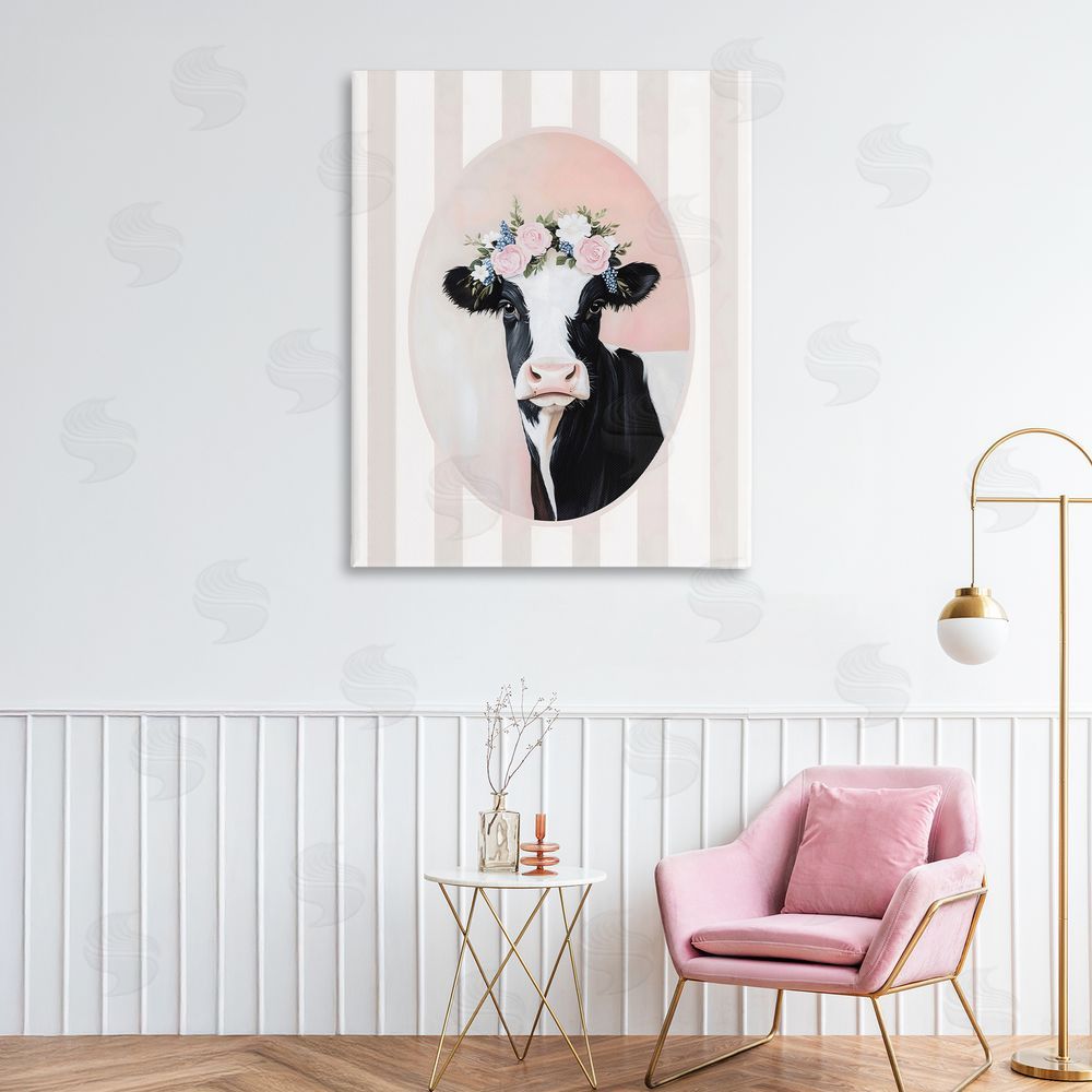 Arlington Prints Soft Cow with Floral Crown Stretched Canvas on Wall