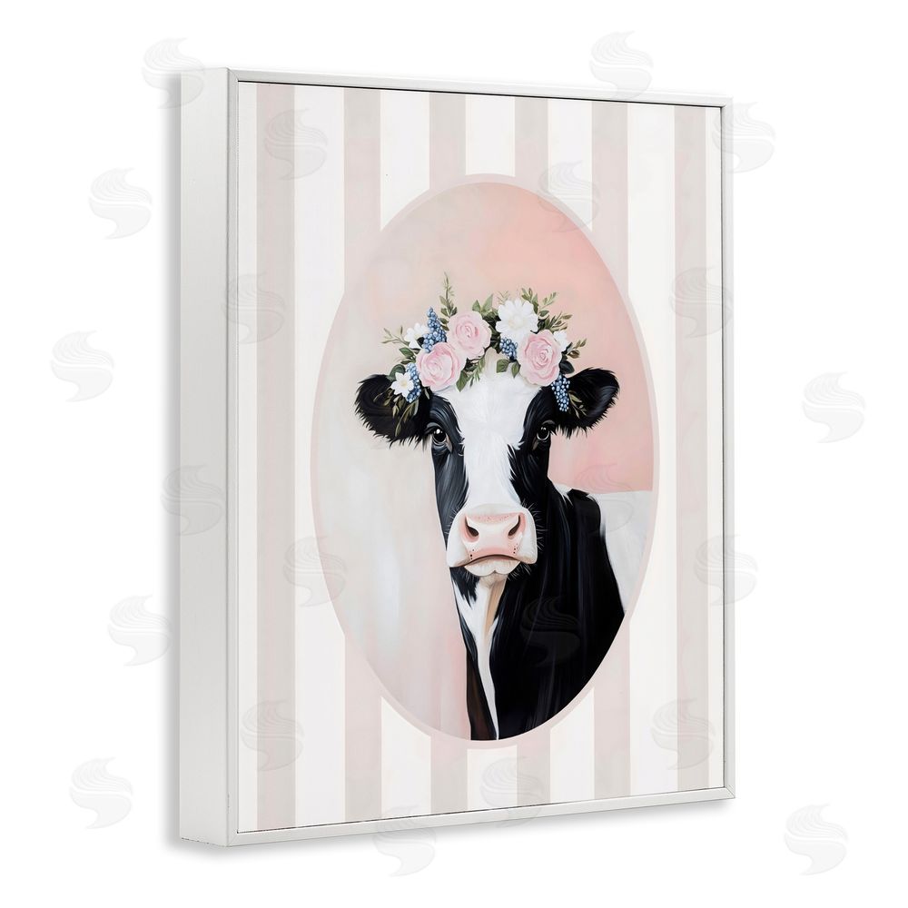 Arlington Prints Soft Cow with Floral Crown White Framed Giclee Wall Art Print