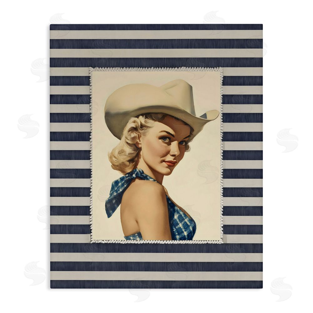 Arlington Prints Retro Cowgirl Stripes Stretched Canvas Wall Art Print