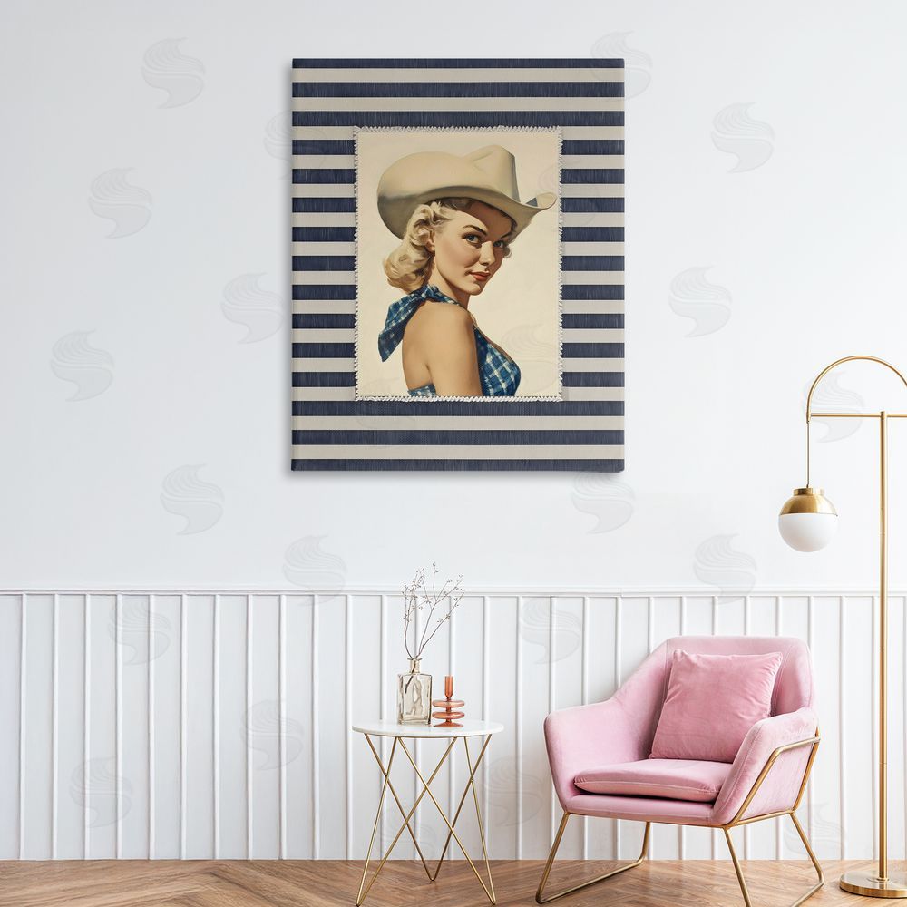 Arlington Prints Retro Cowgirl Stripes Stretched Canvas Wall Art in Room