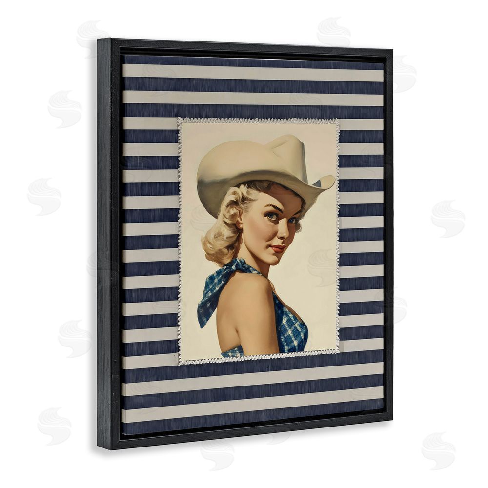 Arlington Prints Retro Cowgirl Stripes Black Floating Frame Canvas Wall Art Print