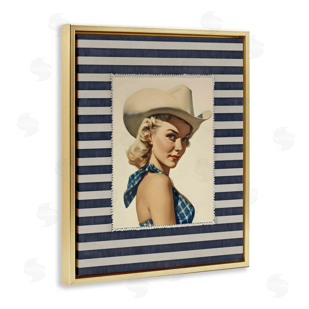 Arlington Prints Retro Cowgirl Stripes Gold Floating Frame Canvas Wall Art Print