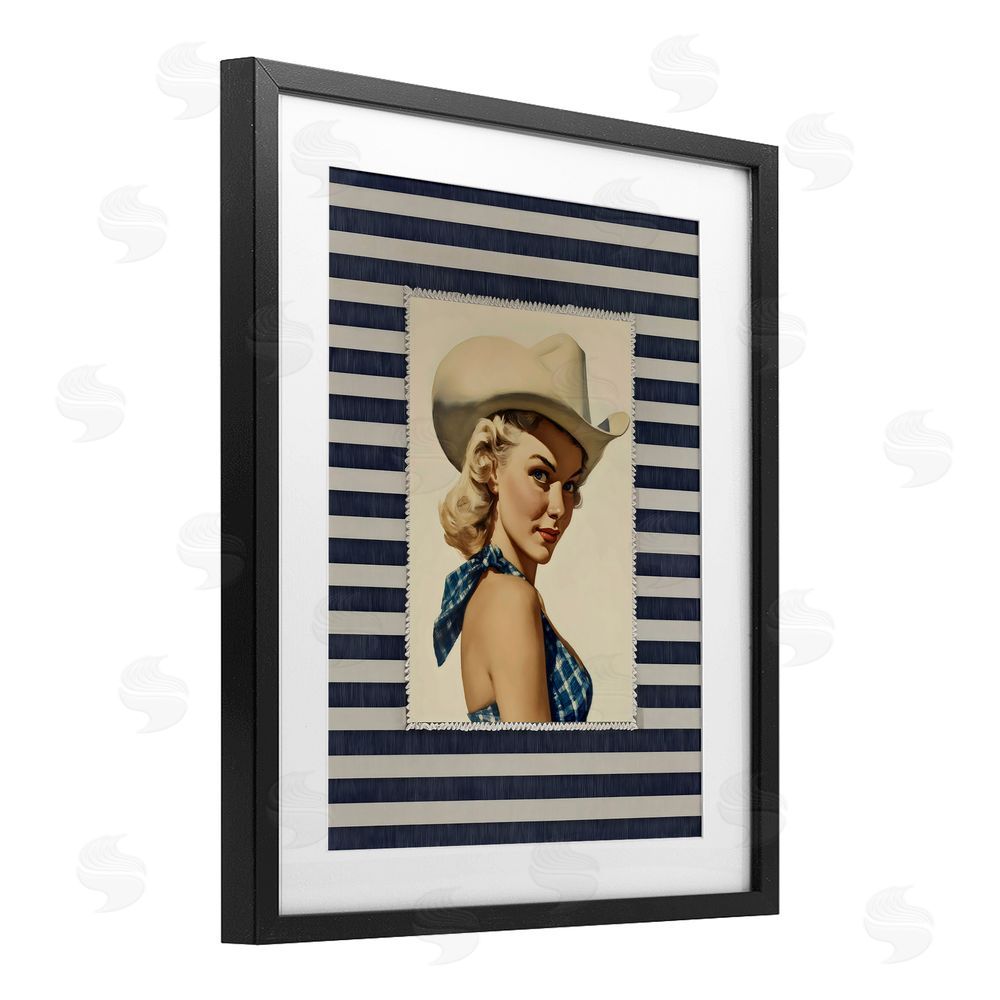 Arlington Prints Retro Cowgirl Stripes Black Framed Print Under Glass Wall Art