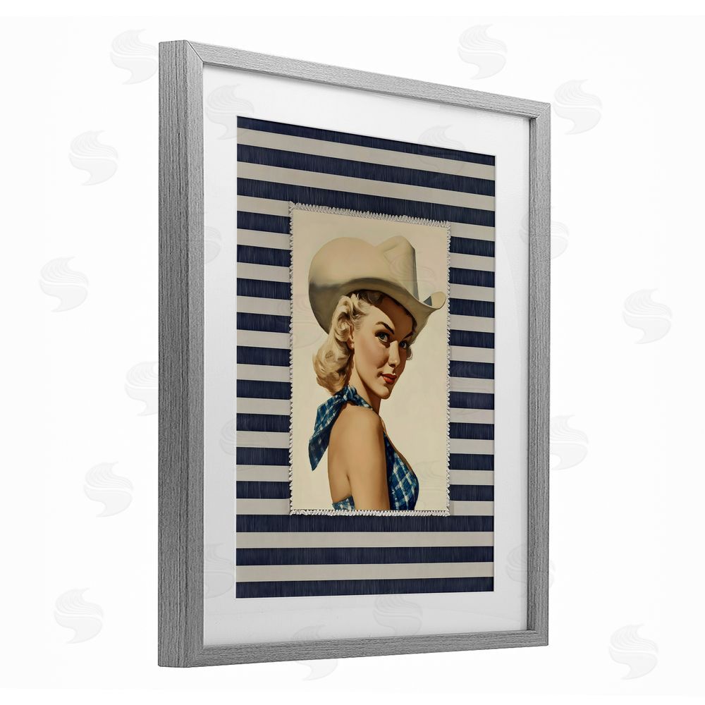 Arlington Prints Retro Cowgirl Stripes Gray Framed Print Under Glass Wall Art