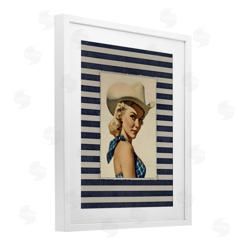 Arlington Prints Retro Cowgirl Stripes White Framed Print Under Glass Wall Art