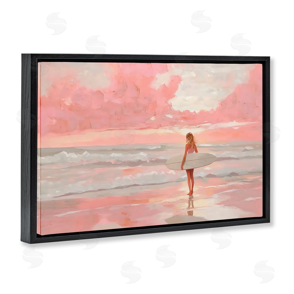 LSR Design Studio Pink Sky Surfer Black Floating Frame Canvas Wall Art Print