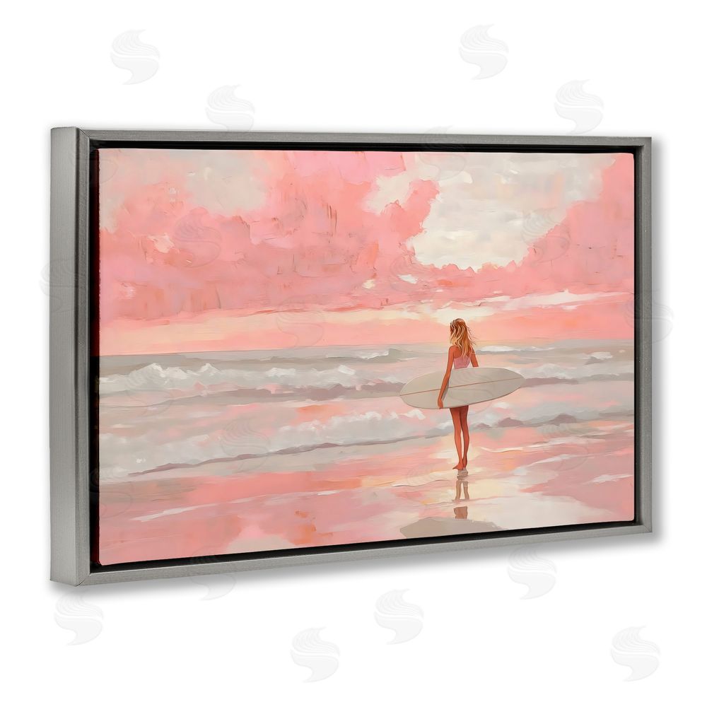 LSR Design Studio Pink Sky Surfer Gray Floating Frame Canvas Wall Art Print