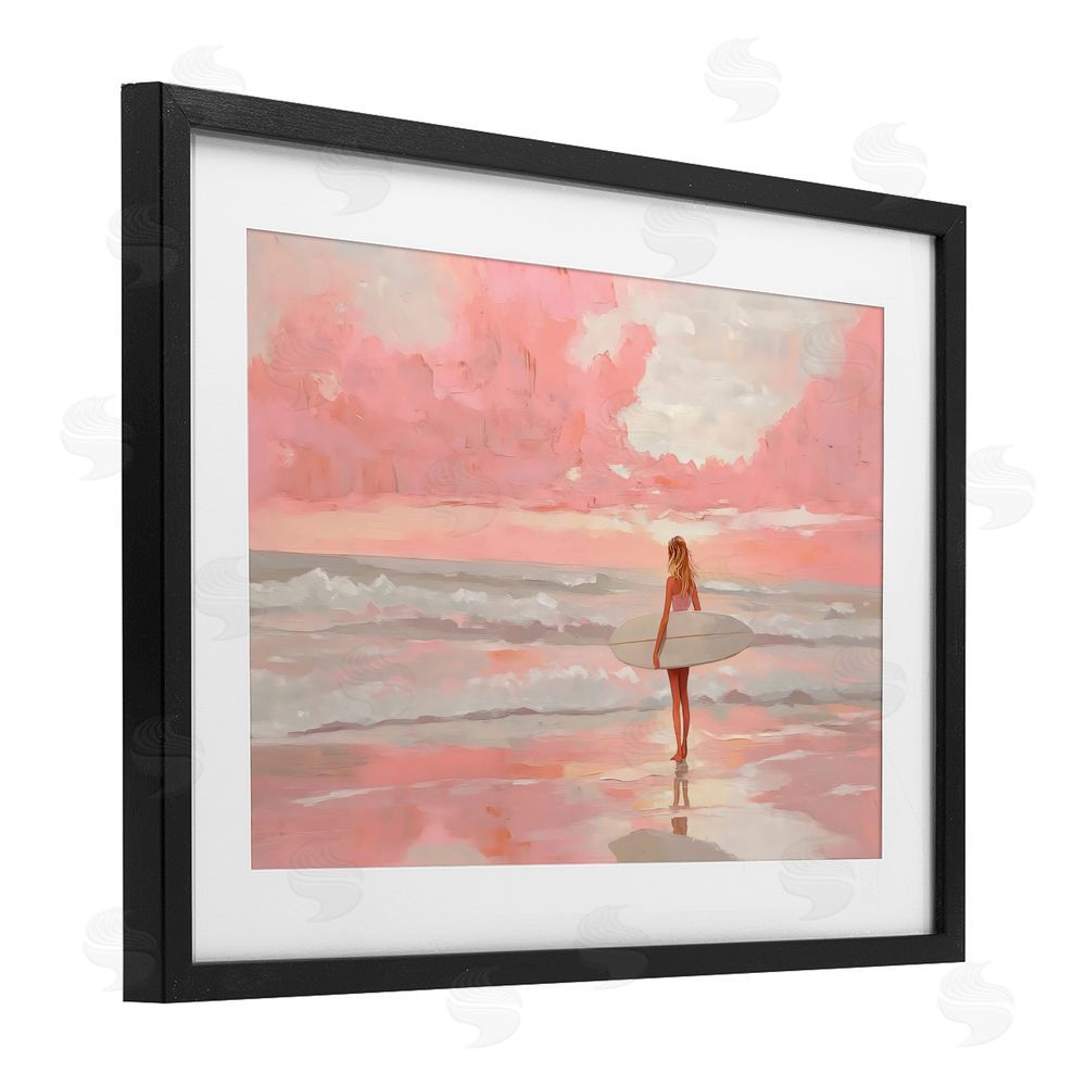 LSR Design Studio Pink Sky Surfer Black Framed Print Under Glass Wall Art