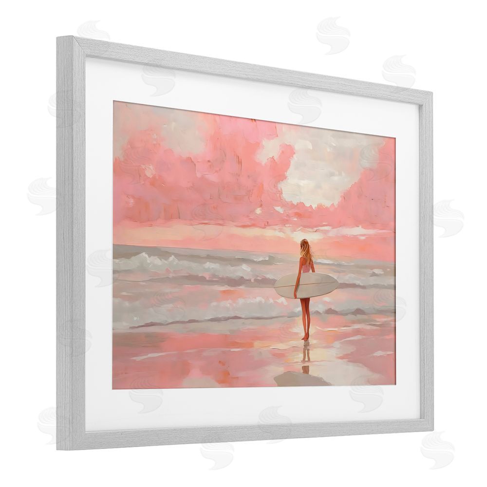 LSR Design Studio Pink Sky Surfer Gray Framed Print Under Glass Wall Art