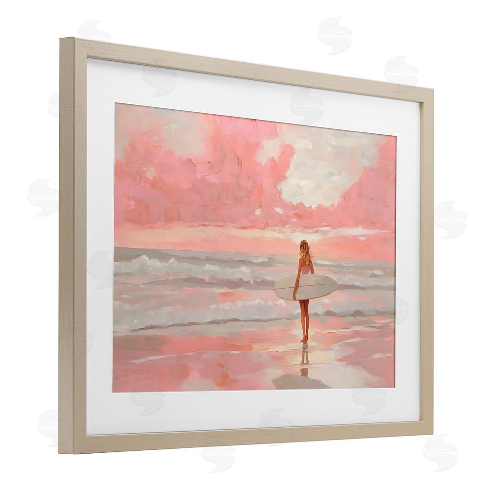 LSR Design Studio Pink Sky Surfer Brown Framed Print Under Glass Wall Art