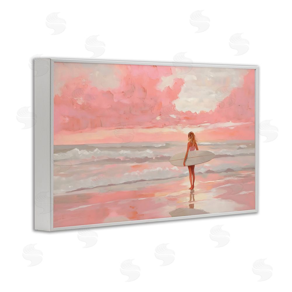 LSR Design Studio Pink Sky Surfer White Framed Giclee Print Wall Art