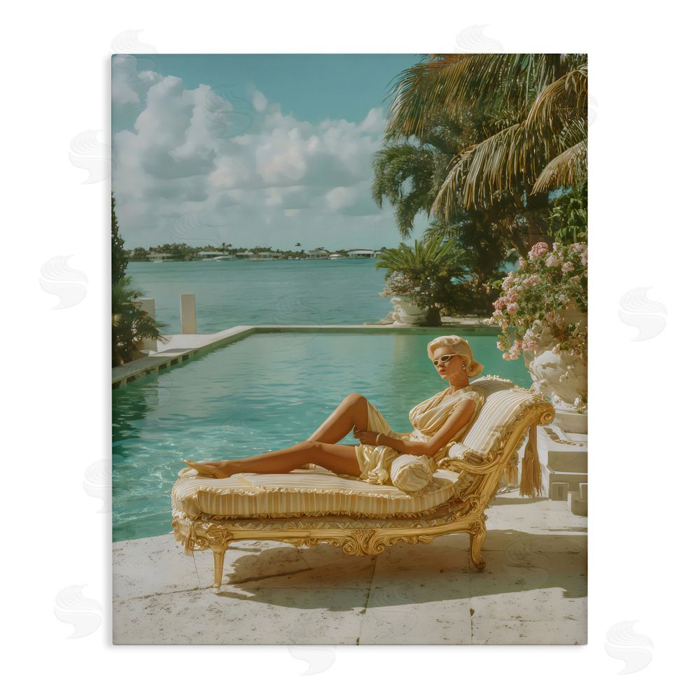 Franklyn Gregory Vintage Poolside Woman Stretched Canvas Wall Art Print