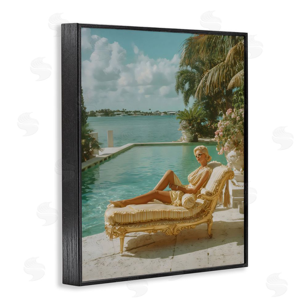 Franklyn Gregory Vintage Poolside Woman Black Framed Giclee Wall Art Print