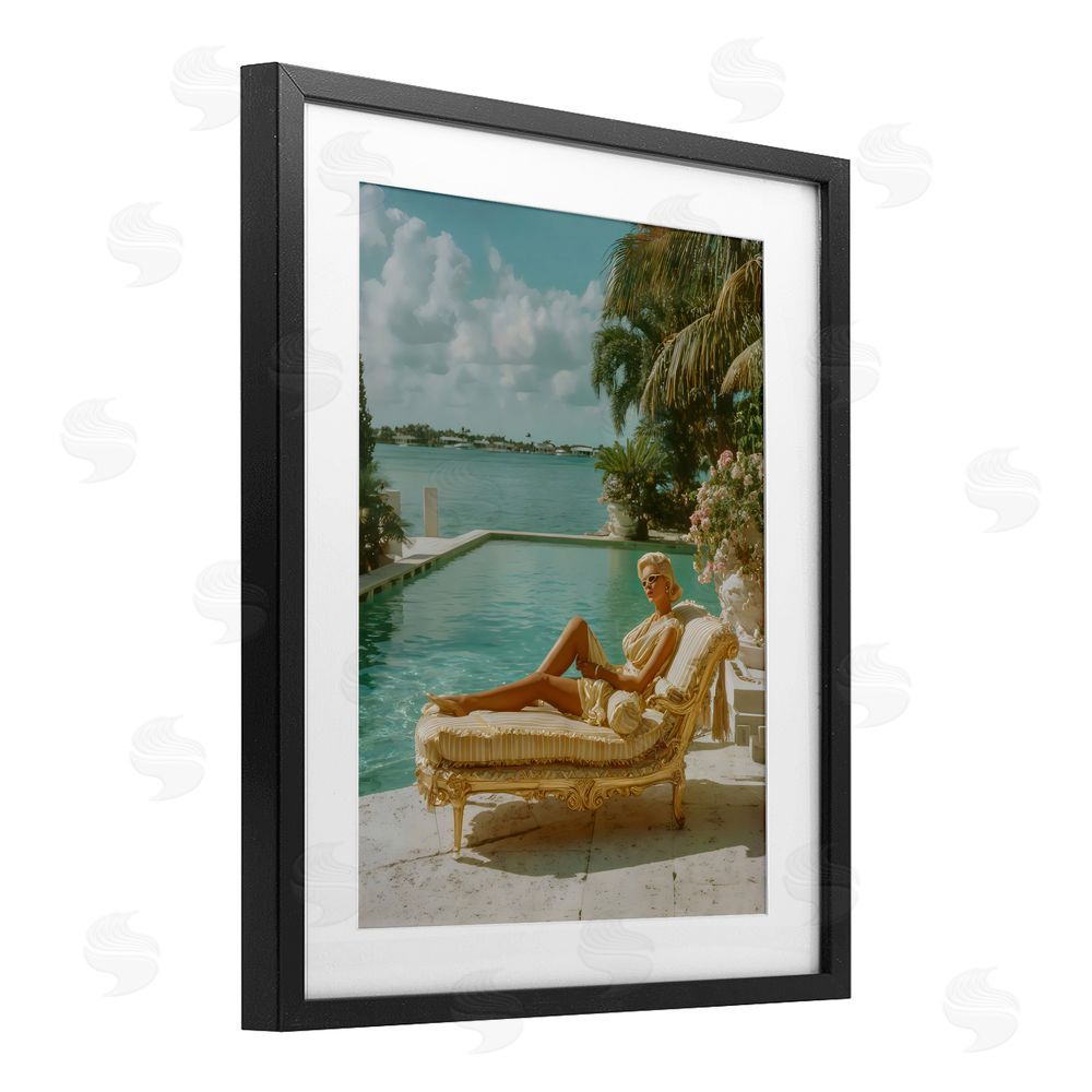 Franklyn Gregory Vintage Poolside Woman Black Framed Print Under Glass with White Mat Wall Art