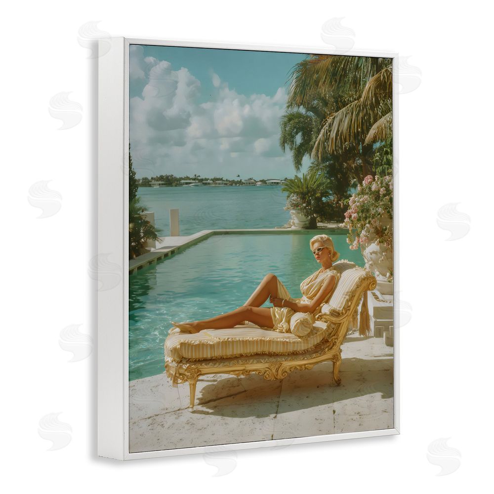 Franklyn Gregory Vintage Poolside Woman White Framed Giclee Wall Art Print