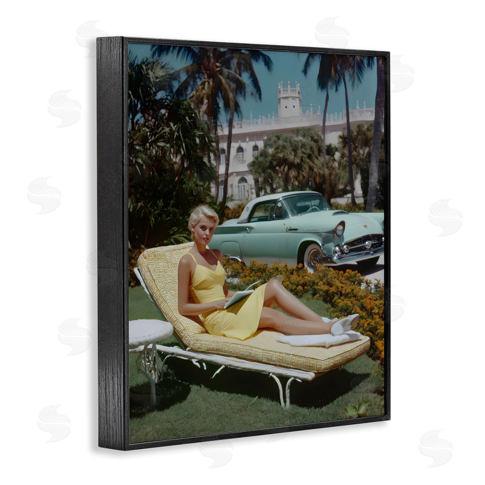 Franklyn Gregory Vintage Sunbathing Woman Black Framed Giclee Wall Art Print