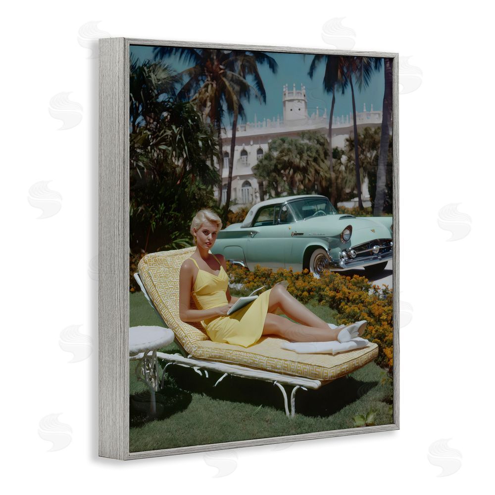 Franklyn Gregory Vintage Sunbathing Woman Gray Framed Giclee Wall Art Print
