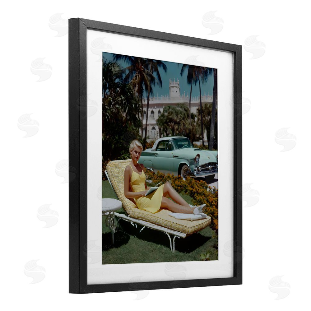 Franklyn Gregory Vintage Sunbathing Woman Black Framed Print Under Glass with White Mat Wall Art