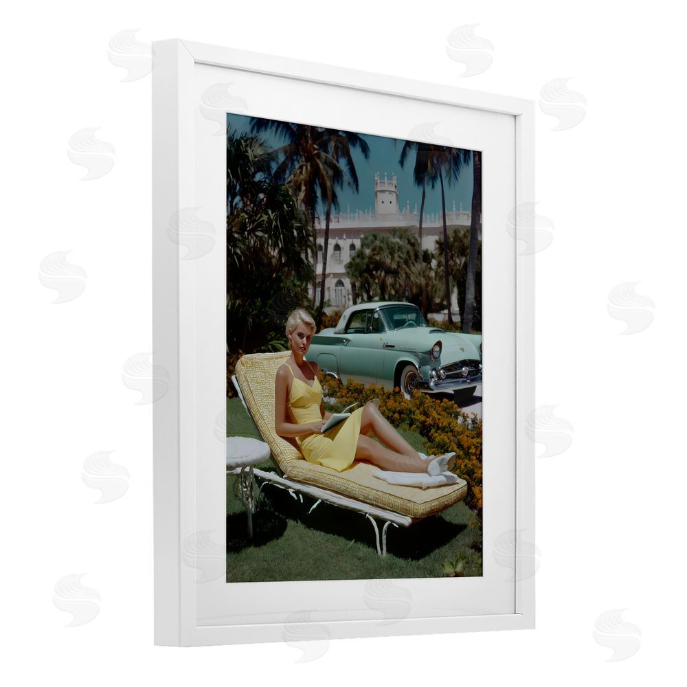 Franklyn Gregory Vintage Sunbathing Woman White Framed Print Under Glass with White Mat Wall Art