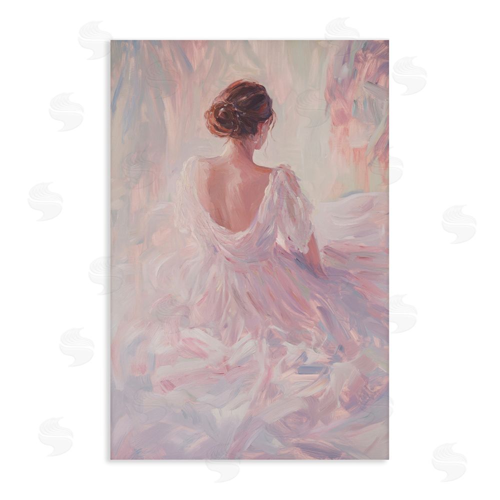 Petal Prints Design Graceful Woman in Blush Gown Stretched Canvas Wall Art