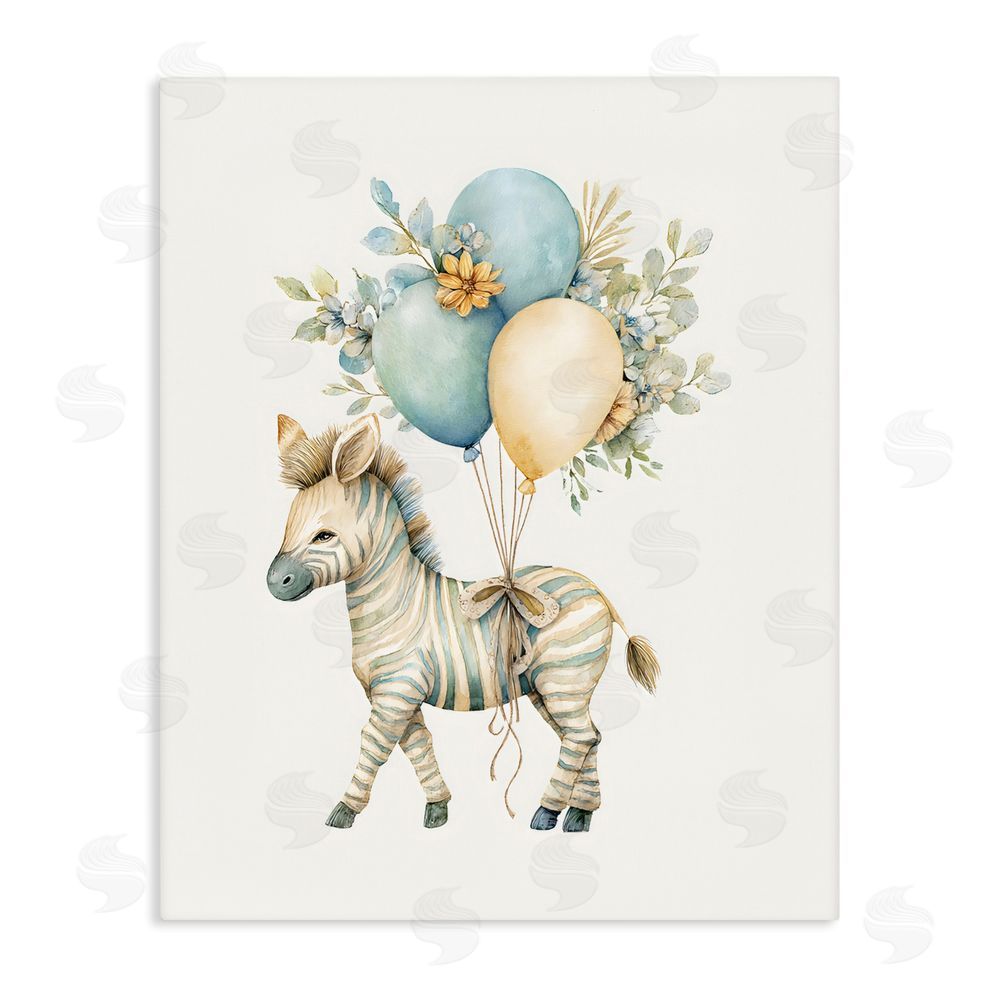 LSR Design Studio Watercolor Nursery Zebra Stretched Canvas Wall Art Print