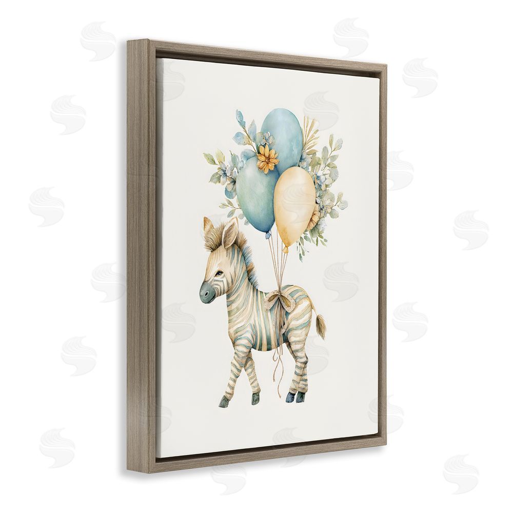 LSR Design Studio Watercolor Nursery Zebra Brown Floating Framed Canvas Wall Art Print