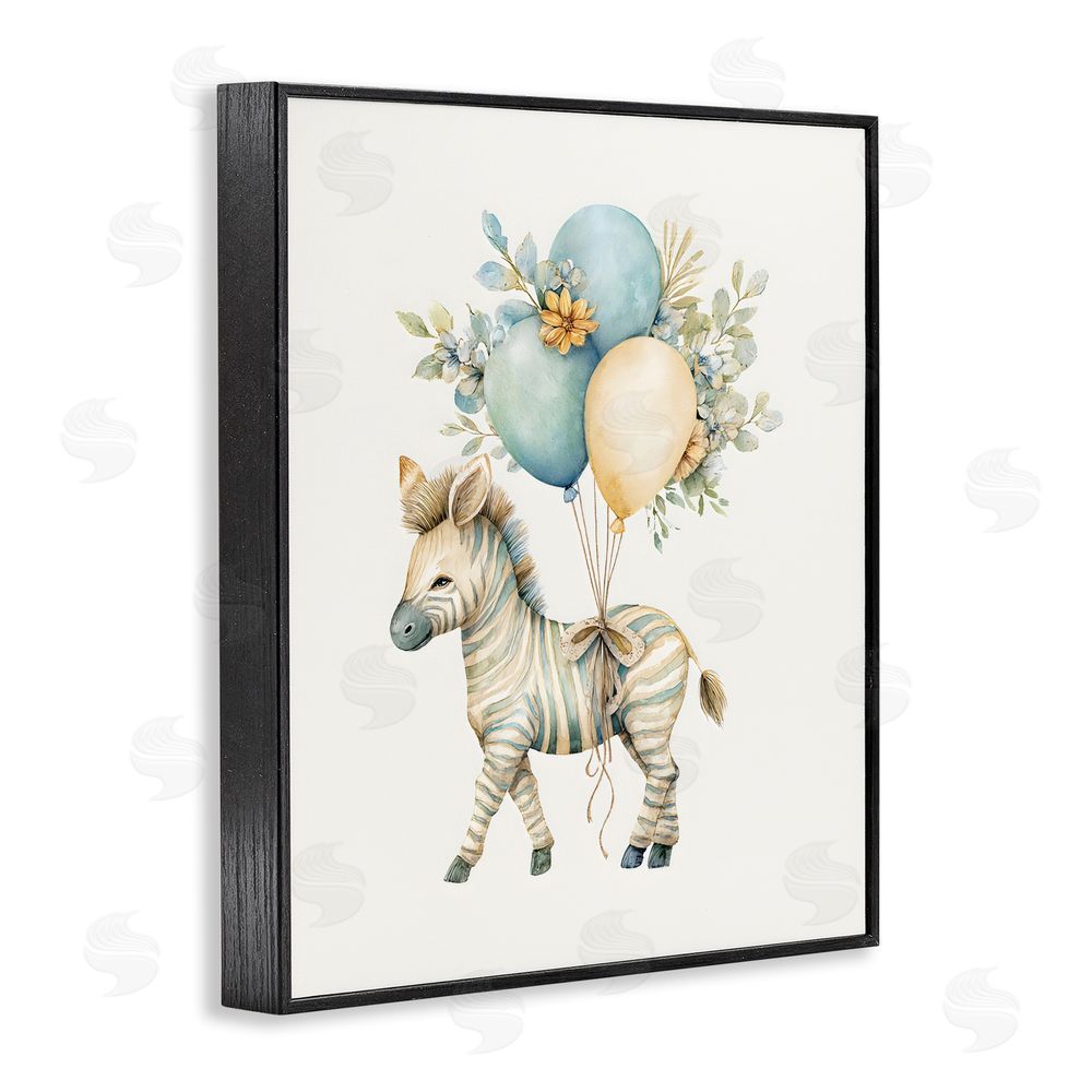 LSR Design Studio Watercolor Nursery Zebra Black Framed Giclee Wall Art Print