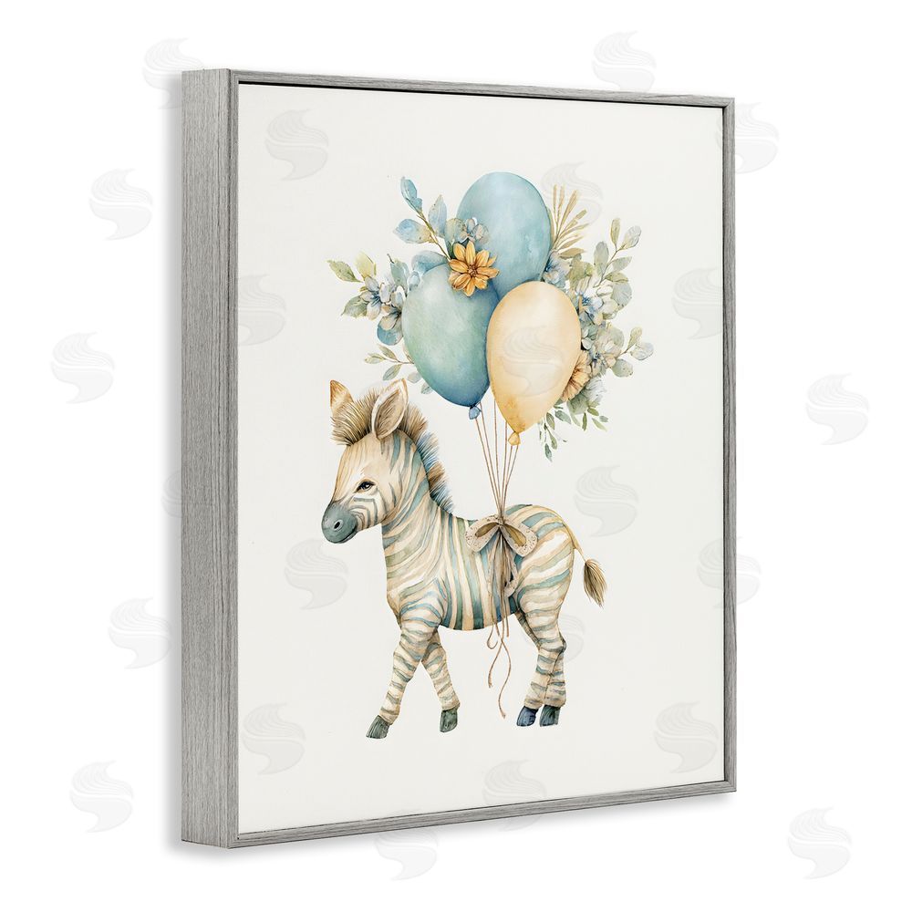 LSR Design Studio Watercolor Nursery Zebra Gray Framed Giclee Wall Art Print