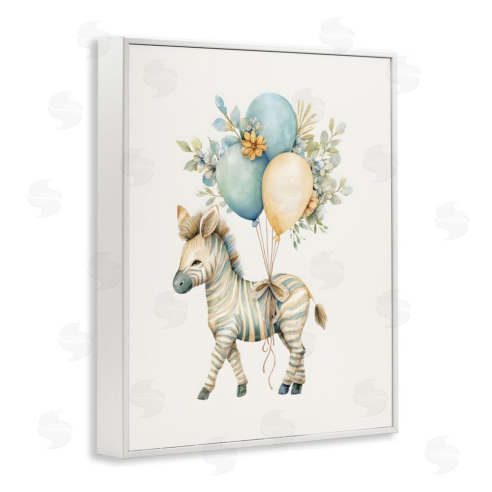 LSR Design Studio Watercolor Nursery Zebra White Framed Giclee Wall Art Print