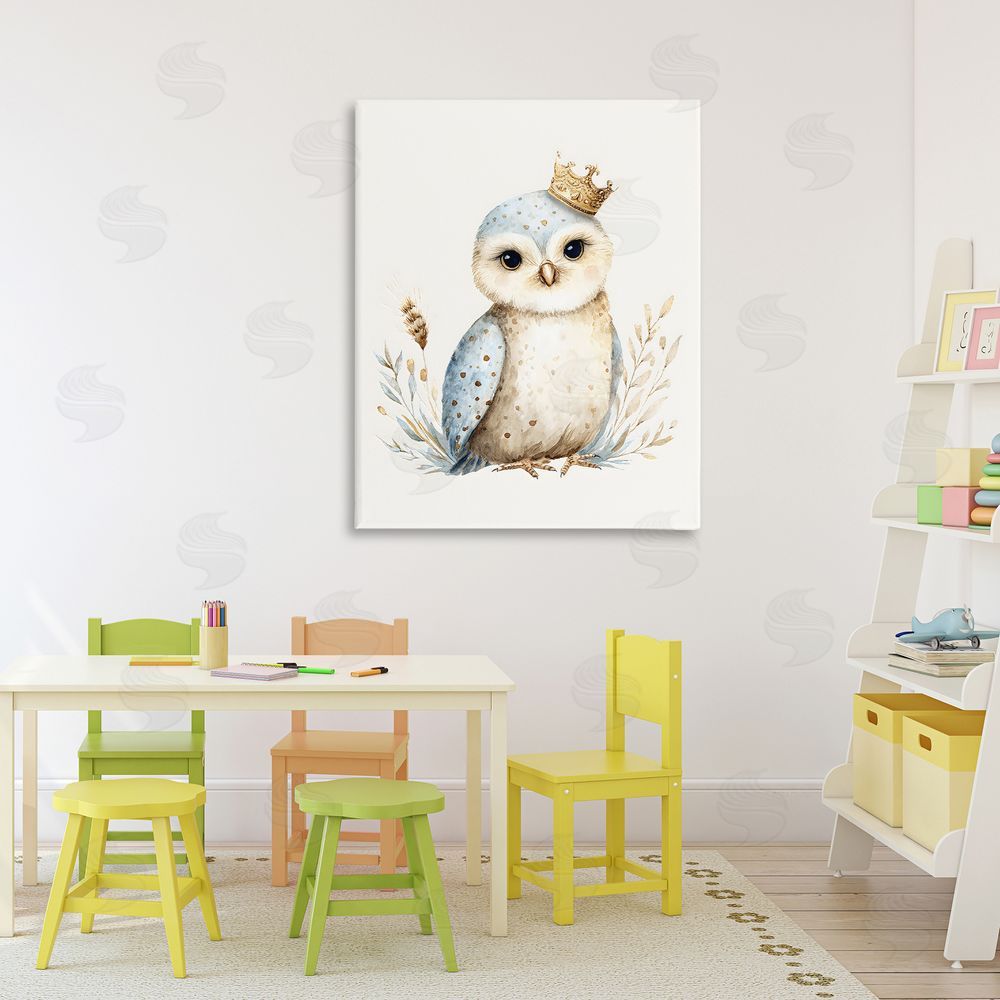 LSR Design Studio Watercolor Nursery Owl Stretched Canvas on Wall