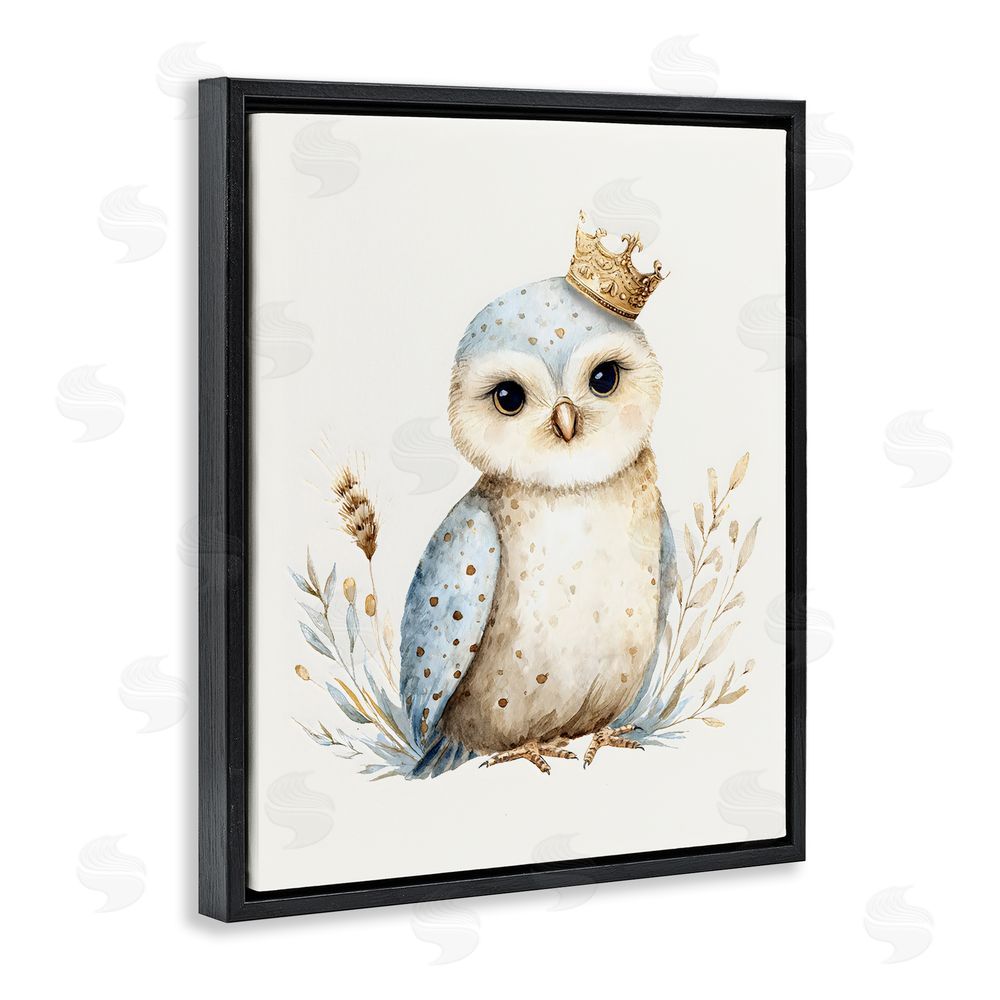 LSR Design Studio Watercolor Nursery Owl Black Floating Framed Canvas Wall Art Print